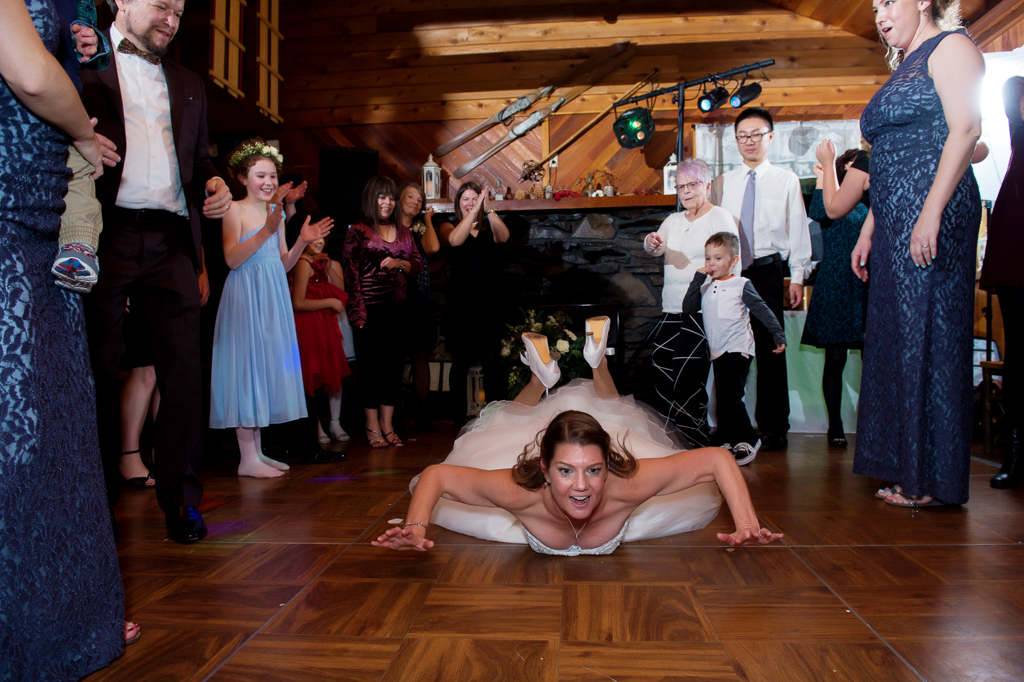 bride does the worm dance in her wedding dress