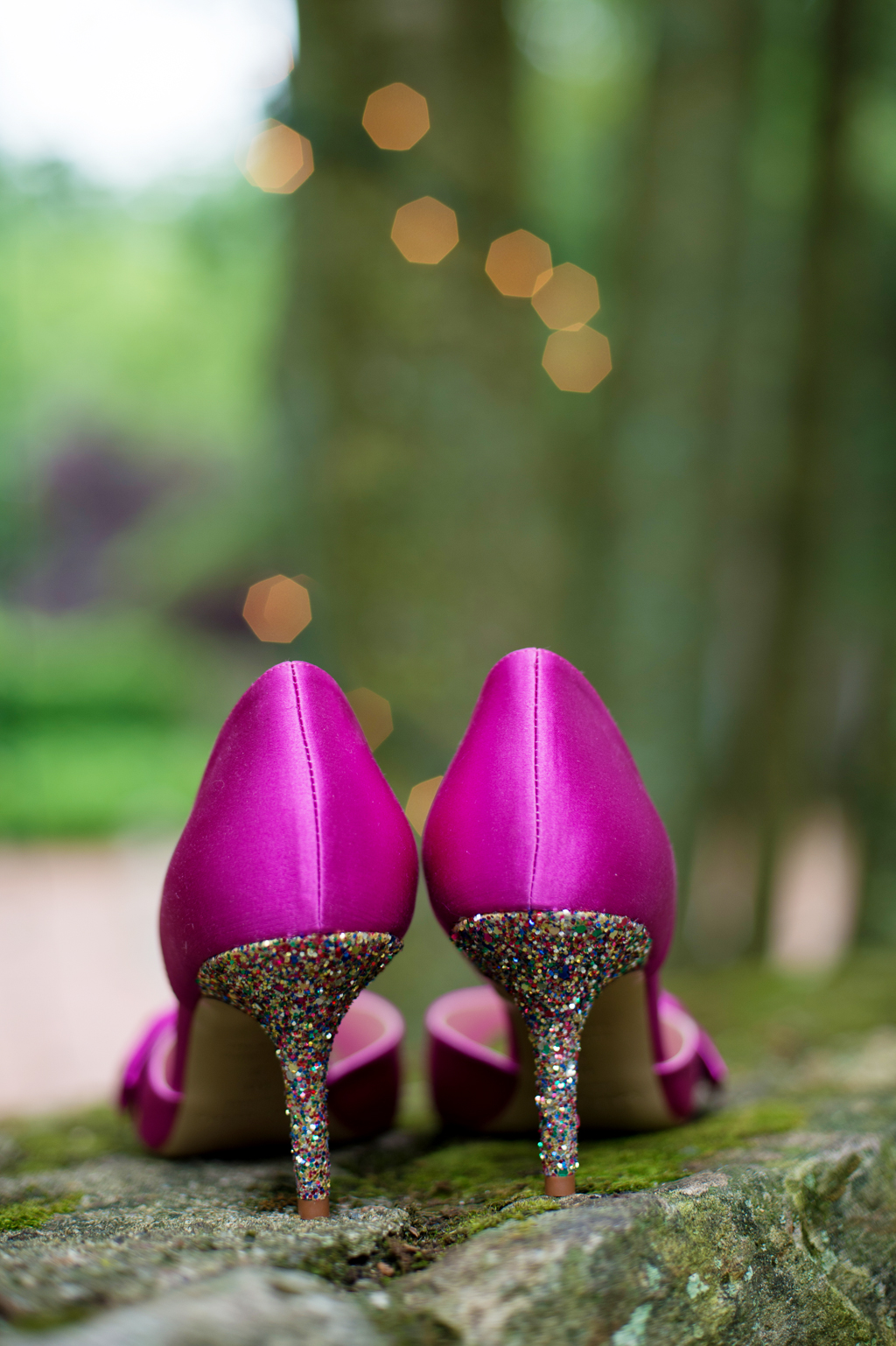 hot pink wedding shoes with colorful glittery heels
