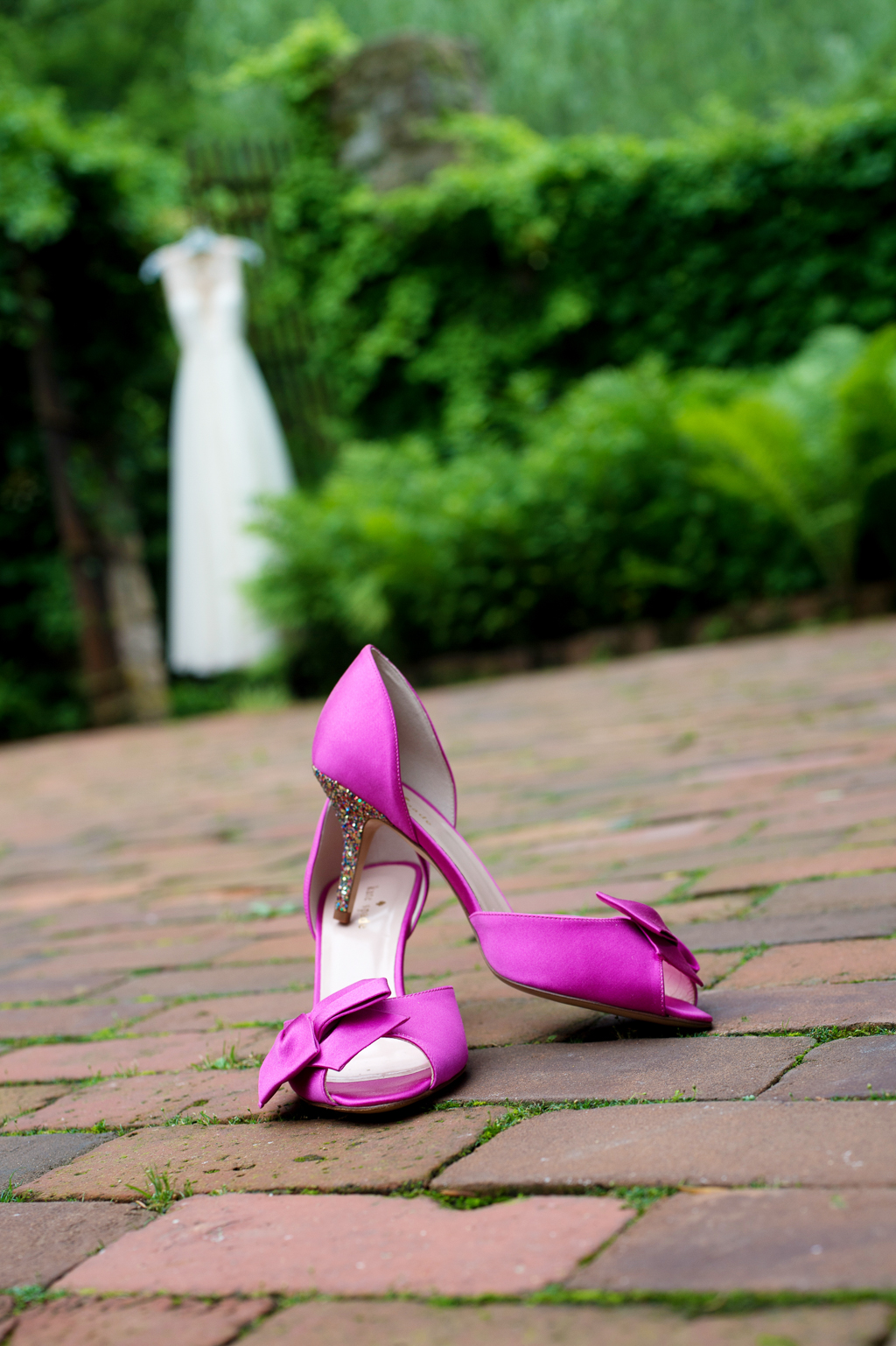 hot pink wedding shoes with colorful glittery heels