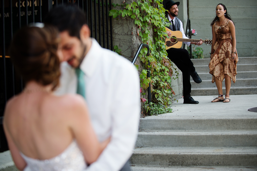 musicians serenade the bride and groom during their first look