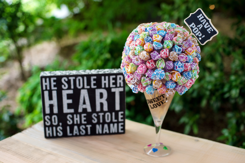 a cone of dumdum lollipops for wedding desserts