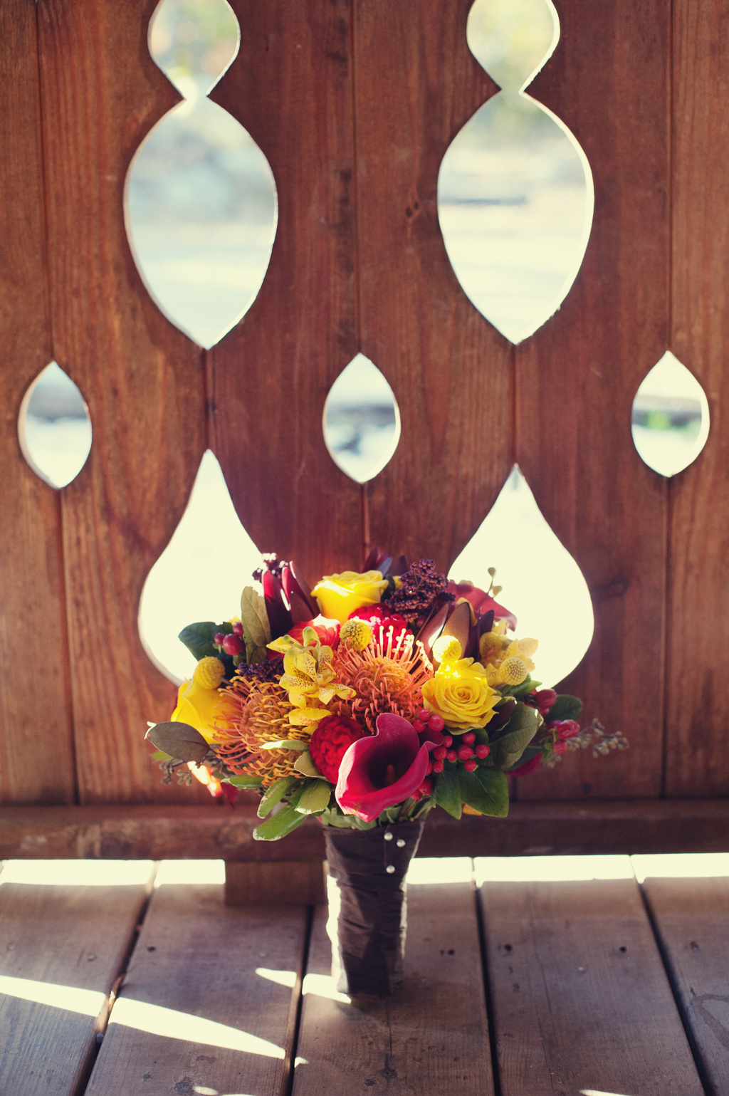 a yellow and red bouquet