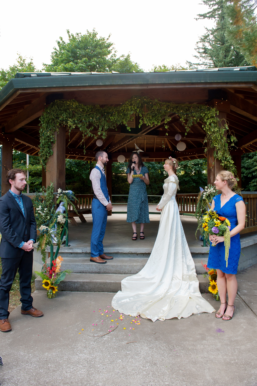 wedding ceremony under the gazebo at Hawkins Park