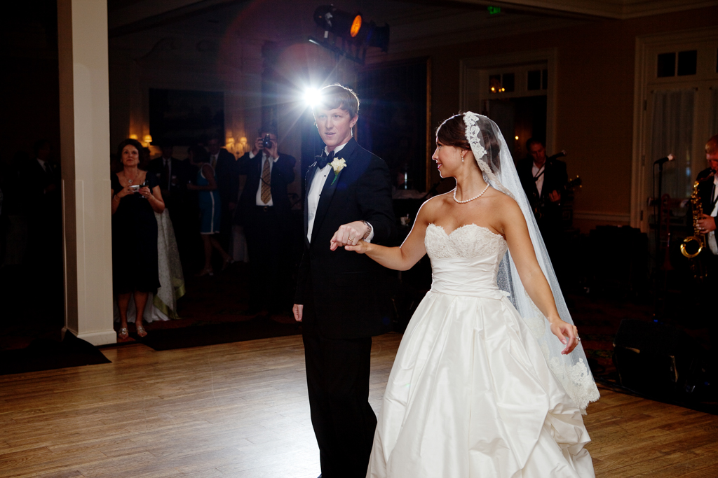 bride and groom first dance at forsyth country club